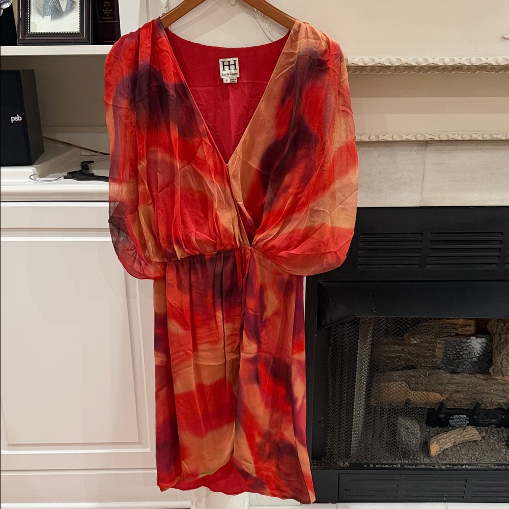 RARE Haute Hippie 100% SILK Watercolor Sunset Abstract Mini Dress 🔥